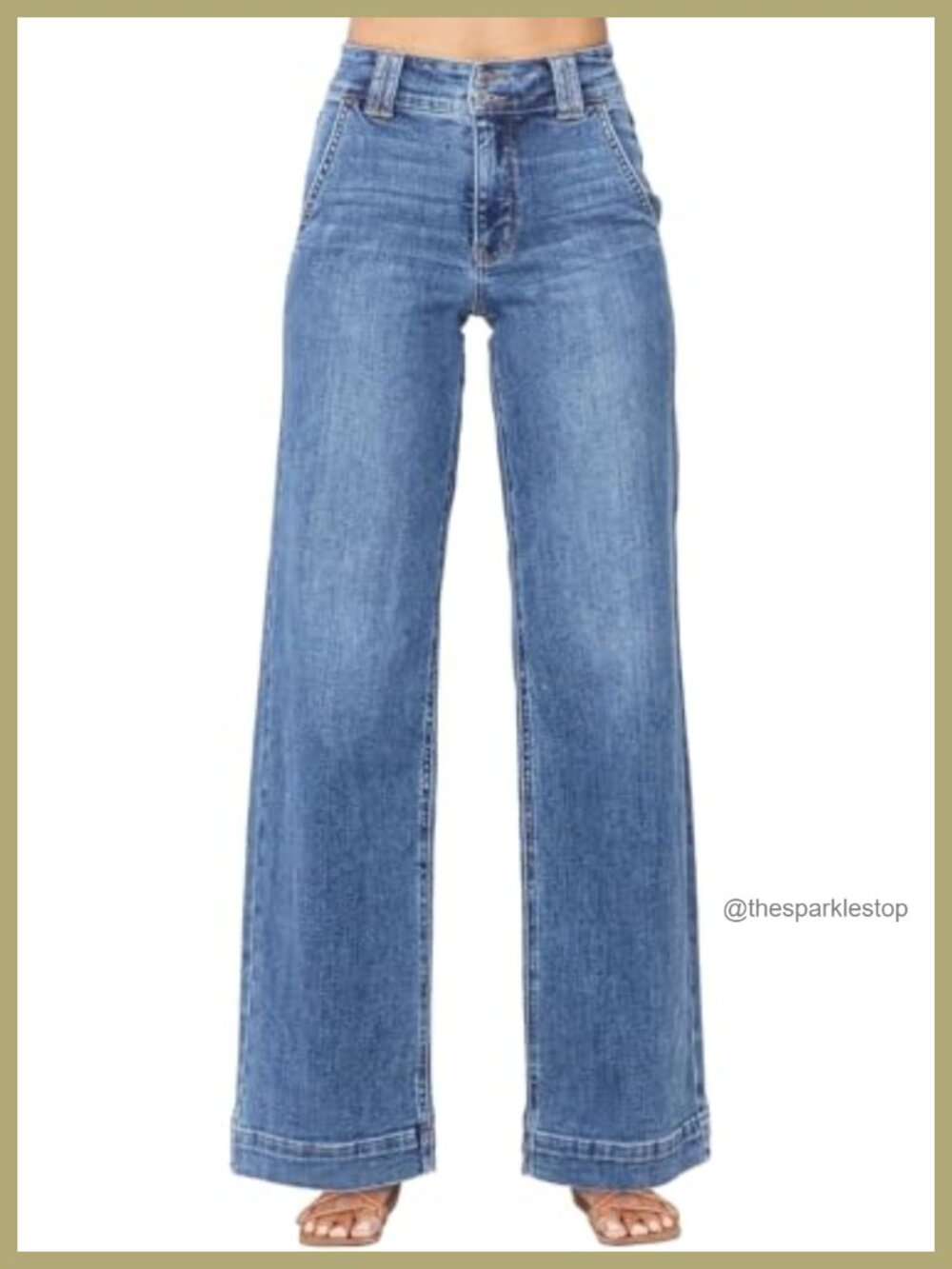 High Waisted Wide Leg Straight Jeans with Slanted Pockets